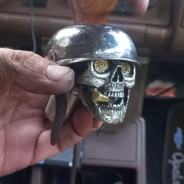 Skull Soldier Gear Knob ~ Heavy-duty metal grip with outlaw style.