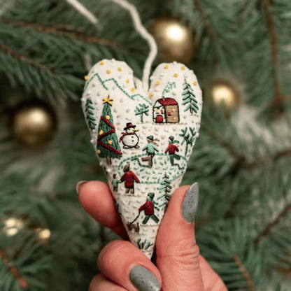 Heart Shaped Christmas Ornament Kit ~ Hand-stitched holiday keepsake you’ll treasure for years.