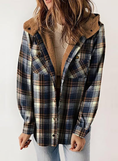 Fleece-Lined Plaid Hooded Jacket ~ Your go-to layer for autumn and winter.