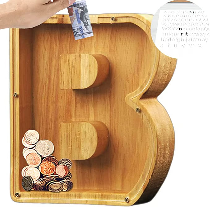 Wooden Letter Piggy Bank ~ Turn everyday coins into lasting memories.