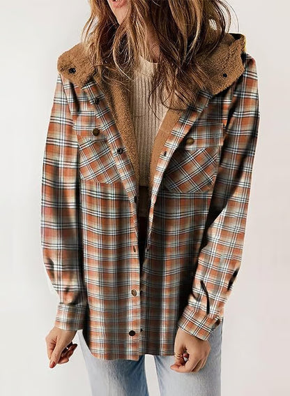 Fleece-Lined Plaid Hooded Jacket ~ Your go-to layer for autumn and winter.