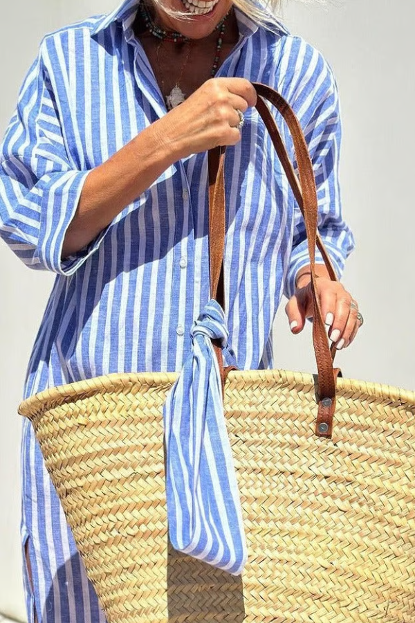 Classic Striped Lace-Up Shirt Dress ~ Breezy, flattering style for any sunny day