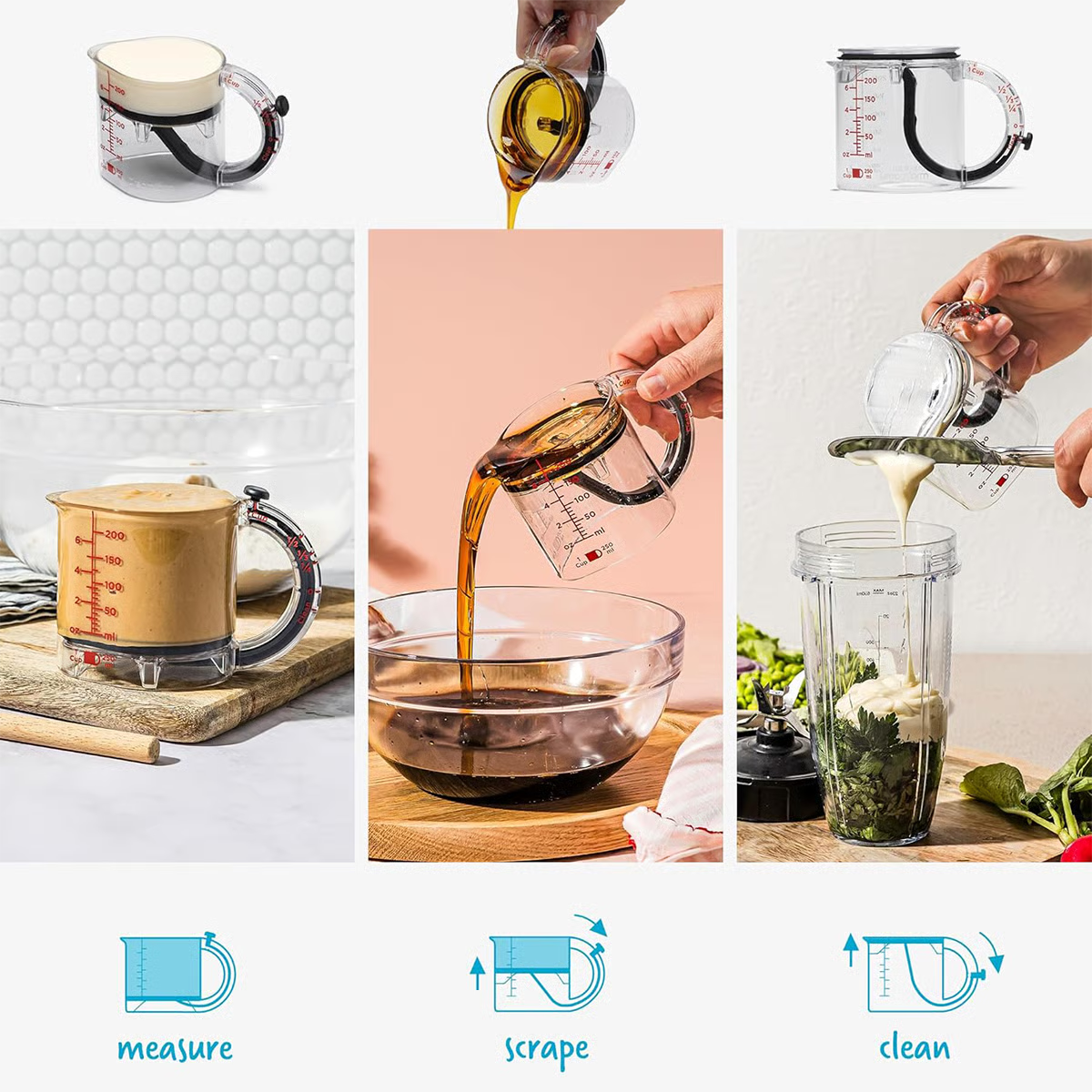 4-in-1 Adjustable Measuring Cup ~ From flour to honey, one cup rules them all