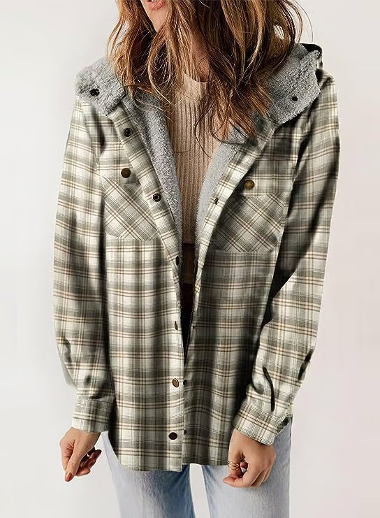 Fleece-Lined Plaid Hooded Jacket ~ Your go-to layer for autumn and winter.