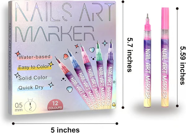 12 Colors Nail Art Pens Set ~ Create fine details and bold strokes with ease.