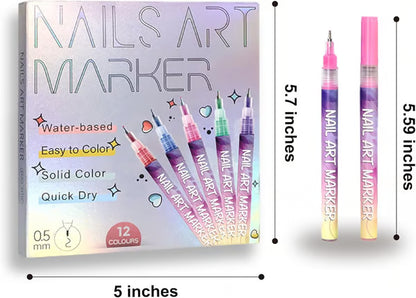 12 Colors Nail Art Pens Set ~ Create fine details and bold strokes with ease.