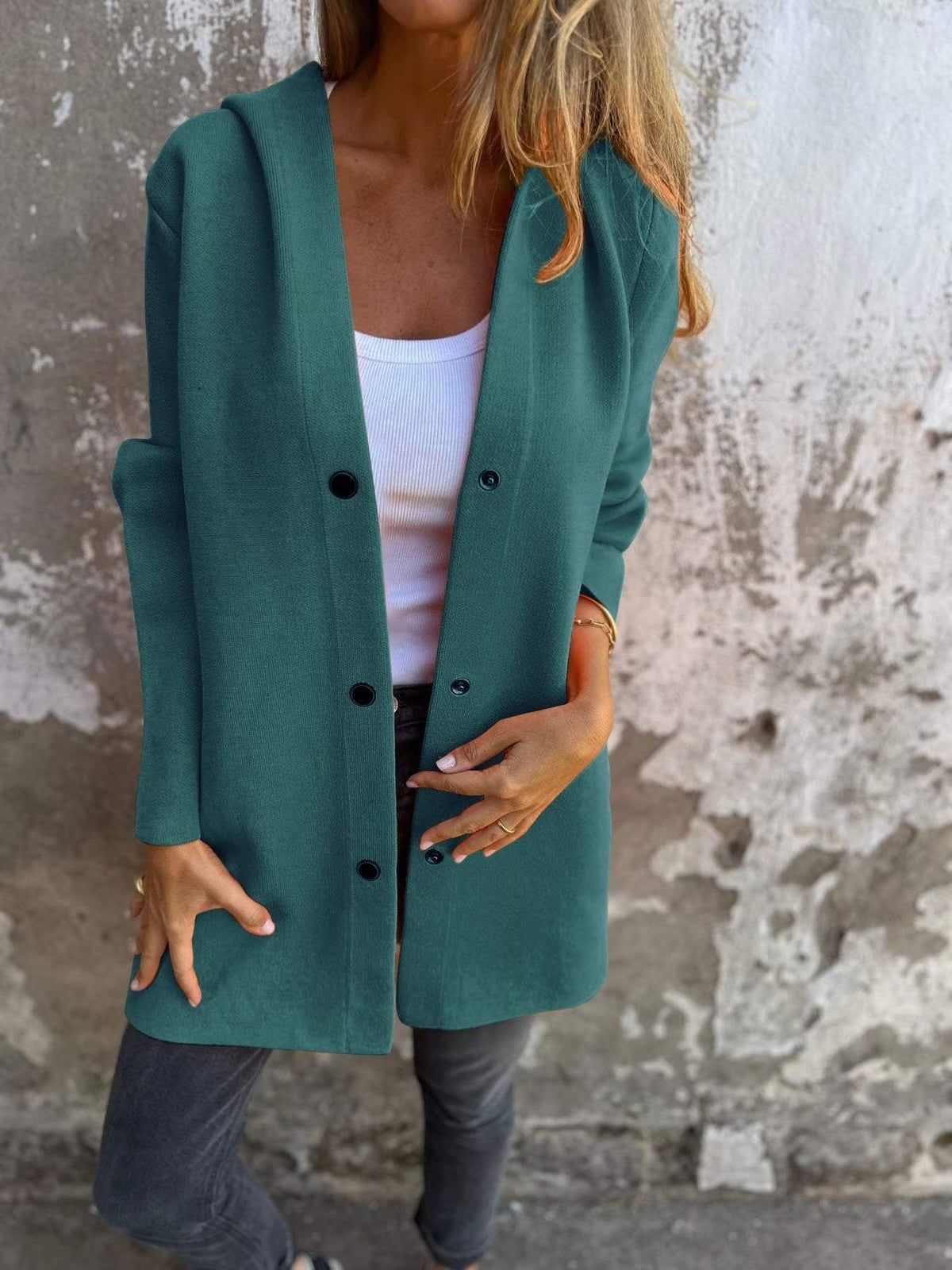 Casual Single Breasted Hooded Jacket ~ Throw-on style for breezy spring & autumn days.