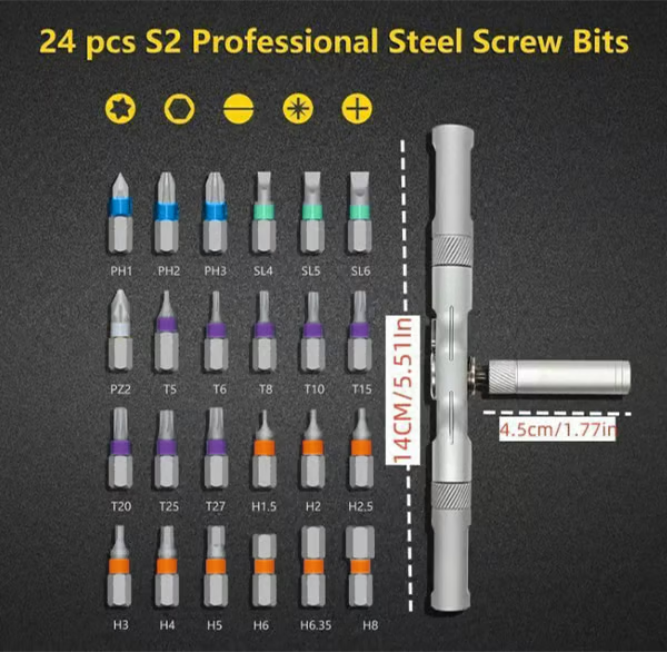 24 in 1 DIY Screwdriver Set ~ Pocket-sized power for home and tech repairs.