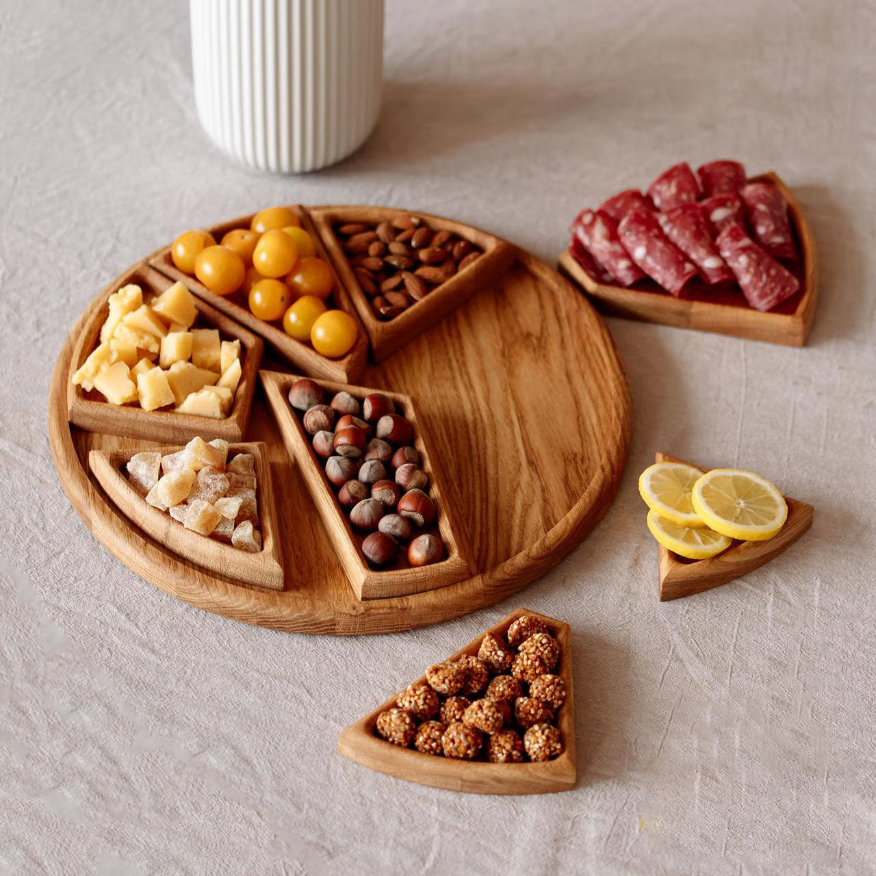 Puzzle Serving Tray ~ Modular oak design that transforms snacks into art.
