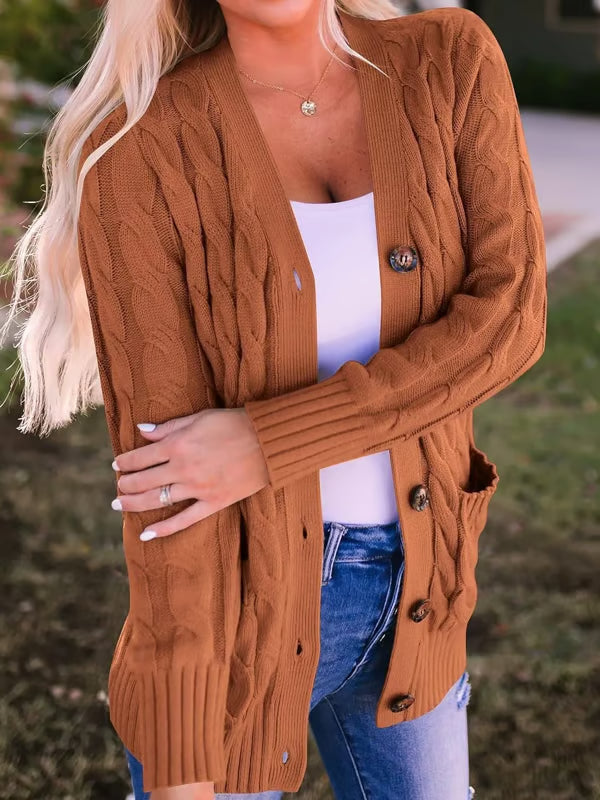 Long Sleeve Button Down Cable Knit Cardigan ~ Cozy fall favorite for work or weekends.