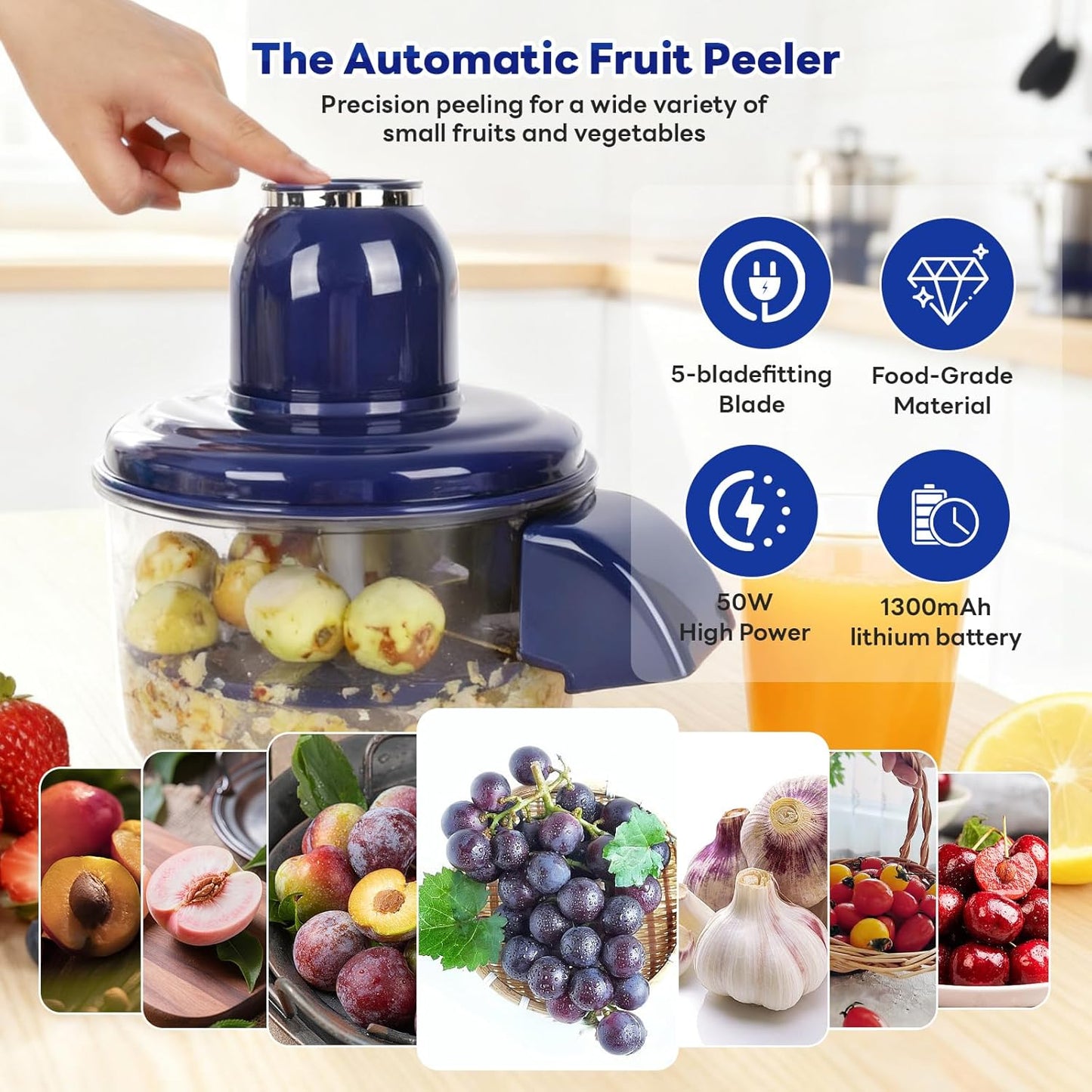 Automatic Peeler ~ Peel delicate skins evenly without bruising or waste.