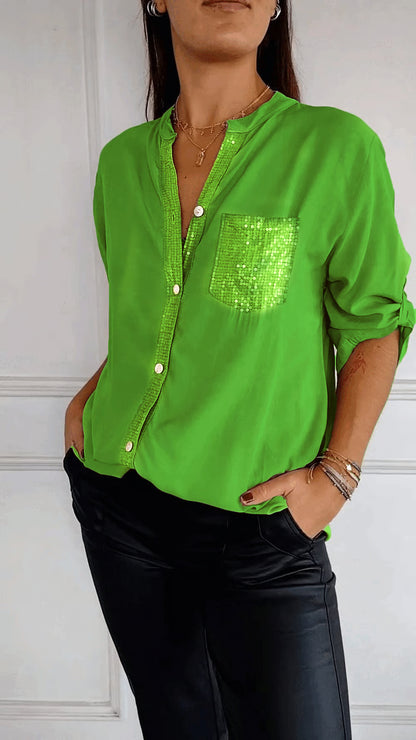 V-neck Sequin Mid-sleeve Casual Top ~ Effortless sparkle and all-day comfort in one chic fit.
