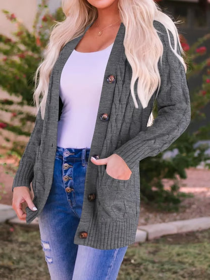 Long Sleeve Button Down Cable Knit Cardigan ~ Cozy fall favorite for work or weekends.