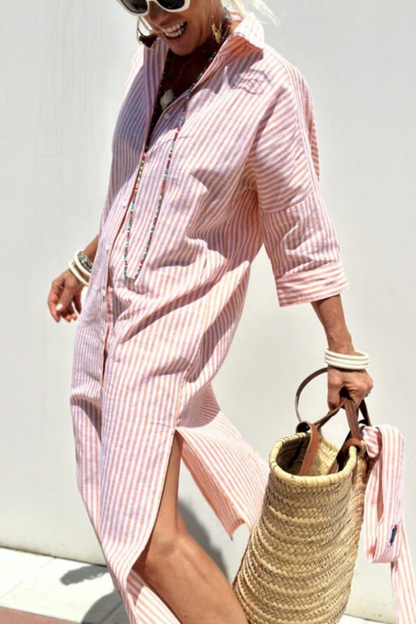 Classic Striped Lace-Up Shirt Dress ~ Breezy, flattering style for any sunny day