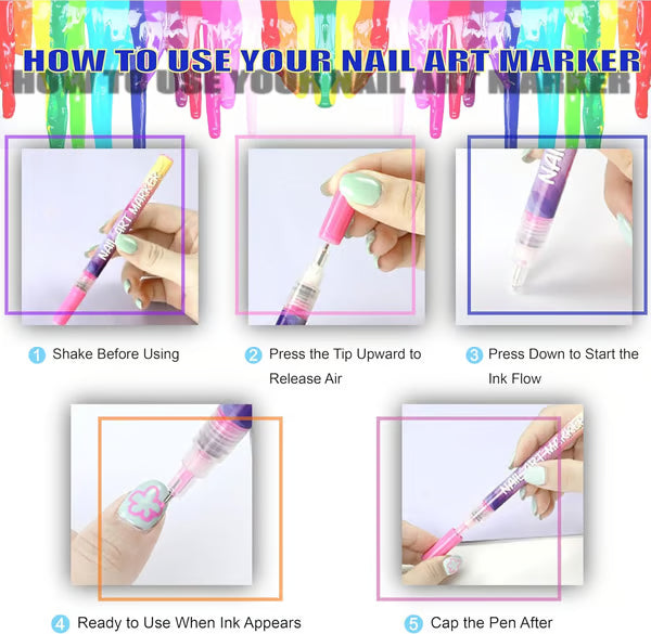 12 Colors Nail Art Pens Set ~ Create fine details and bold strokes with ease.