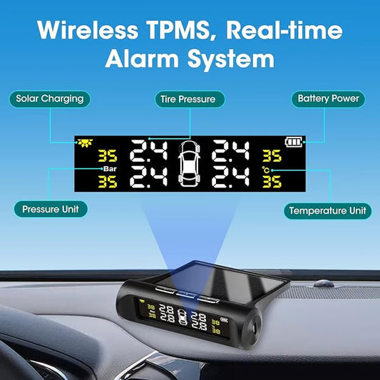 Solar Powered Tire Pressure Monitoring System ~ Real-time safety alerts for worry-free driving.