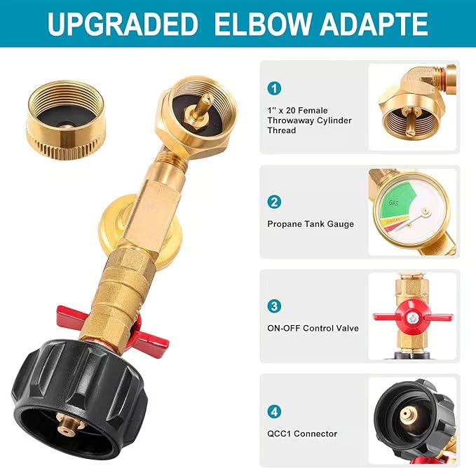 Propane Refill Elbow Adapter ~ Safe, precise refills for every grill and camper.