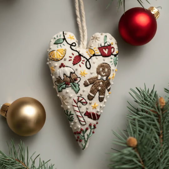 Heart Shaped Christmas Ornament Kit ~ Hand-stitched holiday keepsake you’ll treasure for years.