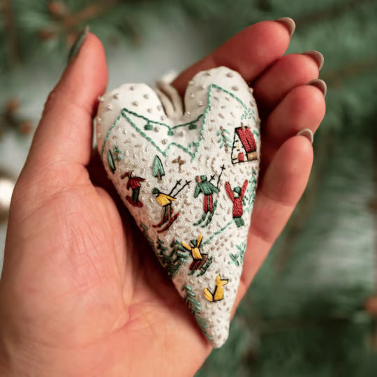 Heart Shaped Christmas Ornament Kit ~ Hand-stitched holiday keepsake you’ll treasure for years.