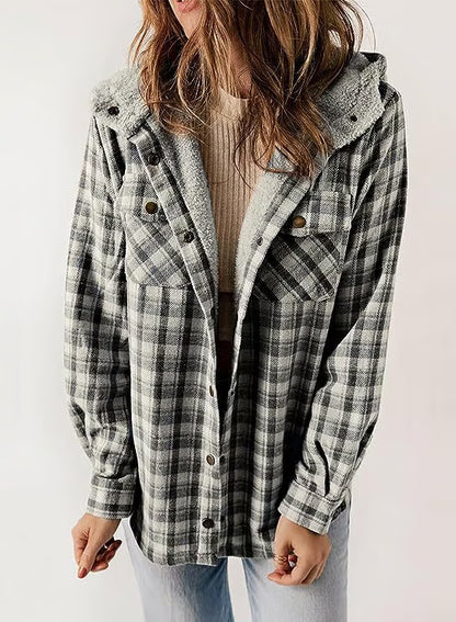 Fleece-Lined Plaid Hooded Jacket ~ Your go-to layer for autumn and winter.
