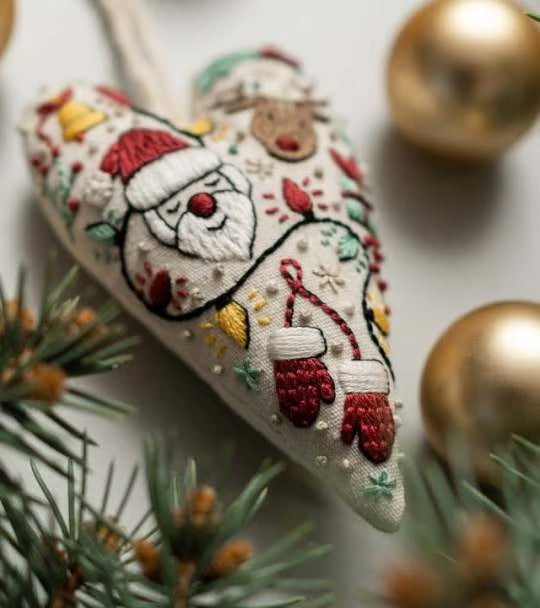 Heart Shaped Christmas Ornament Kit ~ Hand-stitched holiday keepsake you’ll treasure for years.