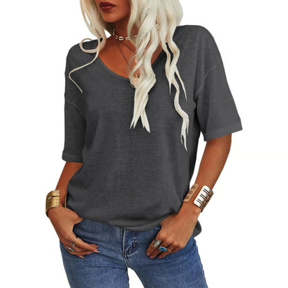 Solid Color V-Neck T-shirt ~ Hides your chaos, highlights your collarbones.