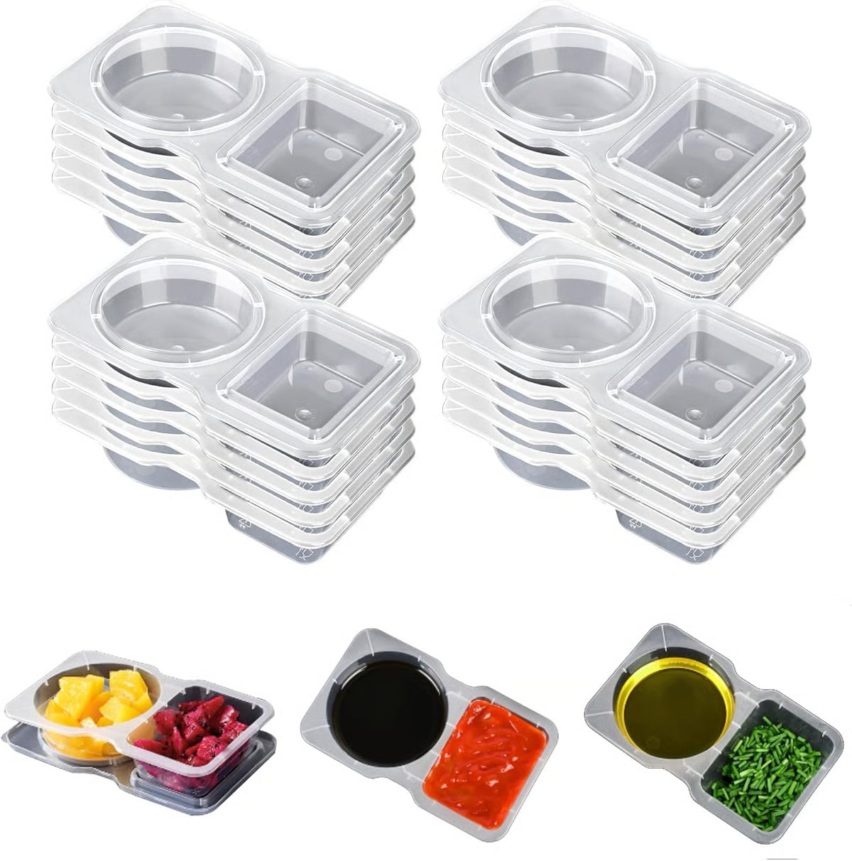 Double Compartment Condiment Containers (10 Pack) ~ Split containers for balanced eating.