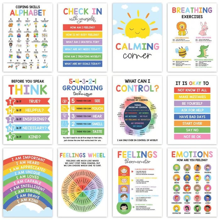 12 Pcs Calming Corner Posters ~ Create a safe space for kids to calm down.