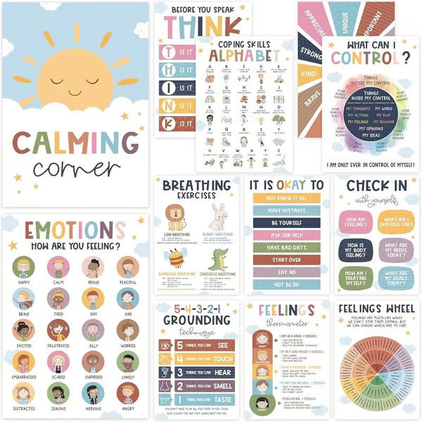 12 Pcs Calming Corner Posters ~ Create a safe space for kids to calm down.