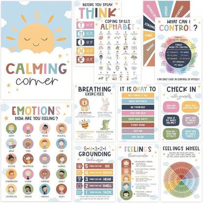 12 Pcs Calming Corner Posters ~ Create a safe space for kids to calm down.