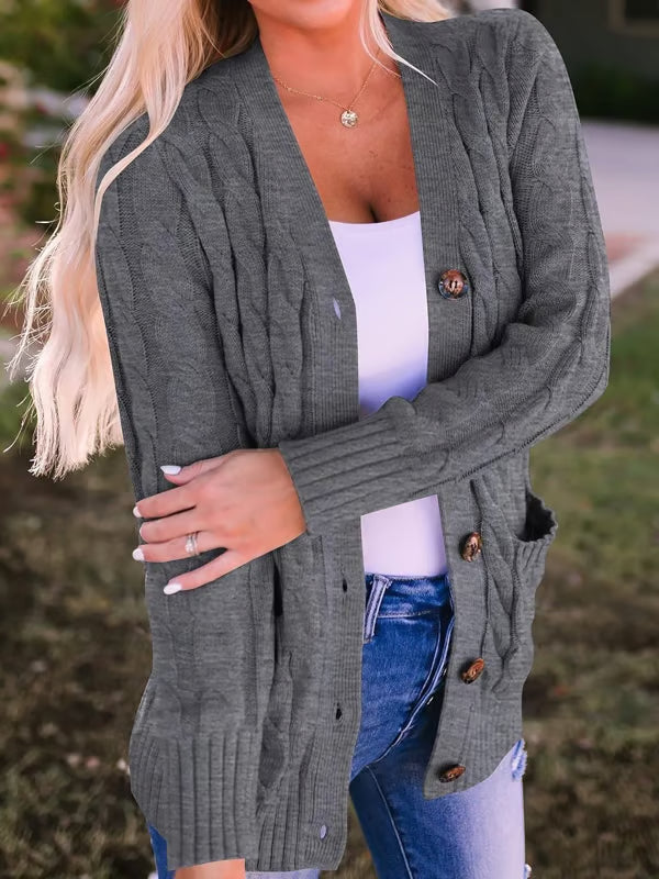 Long Sleeve Button Down Cable Knit Cardigan ~ Cozy fall favorite for work or weekends.