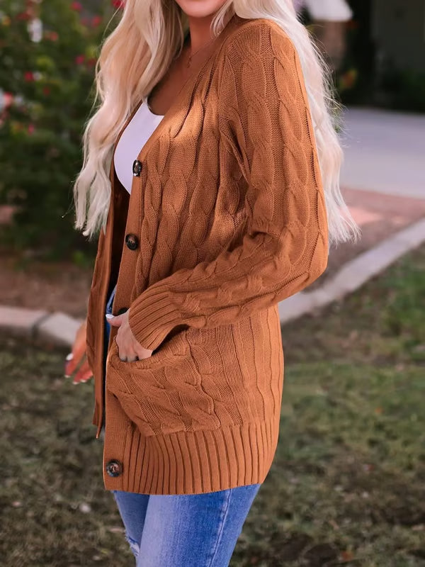 Long Sleeve Button Down Cable Knit Cardigan ~ Cozy fall favorite for work or weekends.