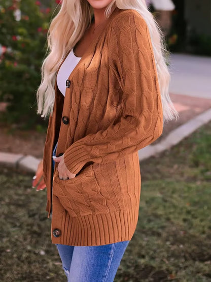 Long Sleeve Button Down Cable Knit Cardigan ~ Cozy fall favorite for work or weekends.