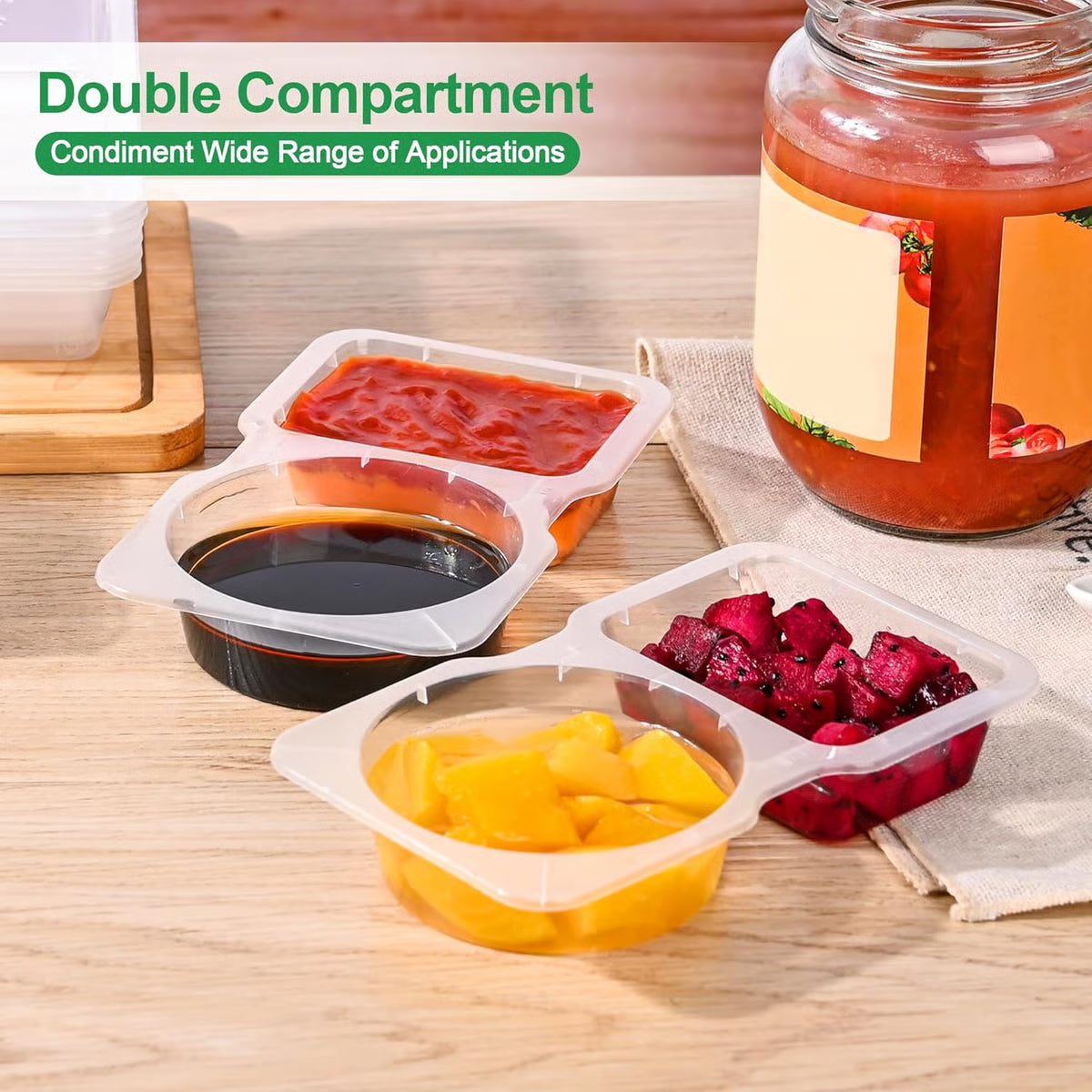 Double Compartment Condiment Containers (10 Pack) ~ Split containers for balanced eating.