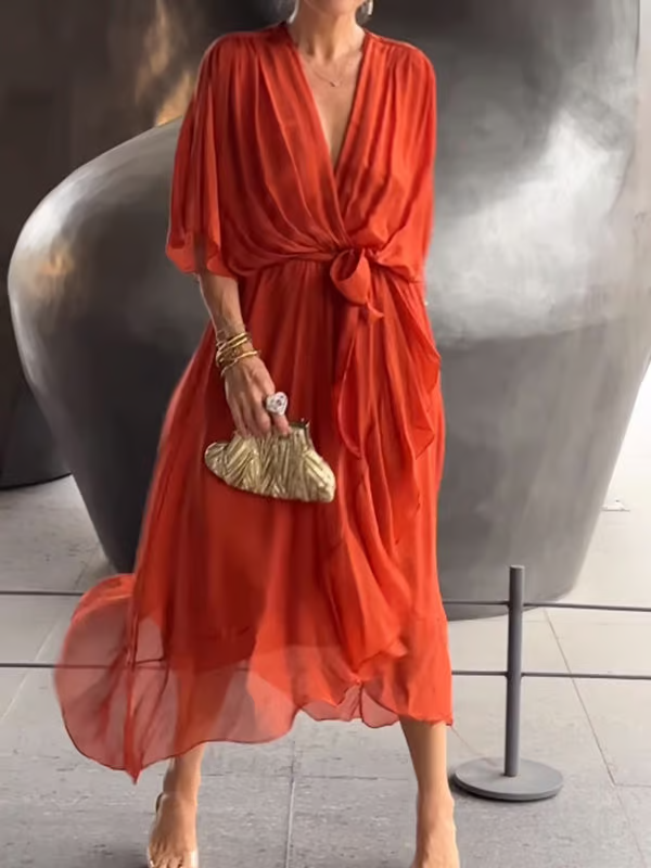 Chiffon V-Neck Maxi Dress ~ Flowing elegance that flatters every figure.