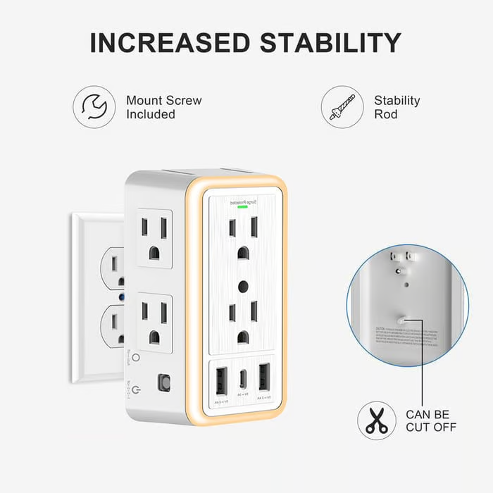 Smart Night Light Multi Plug Outlet ~ No More Fighting for Plugs