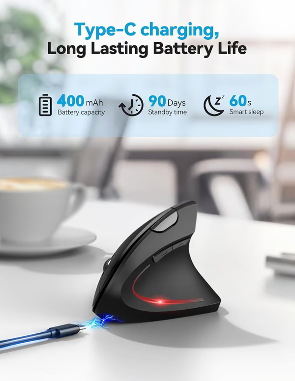 Ergonomical Vertical Mouse ~ Natural grip for all-day comfort and control.