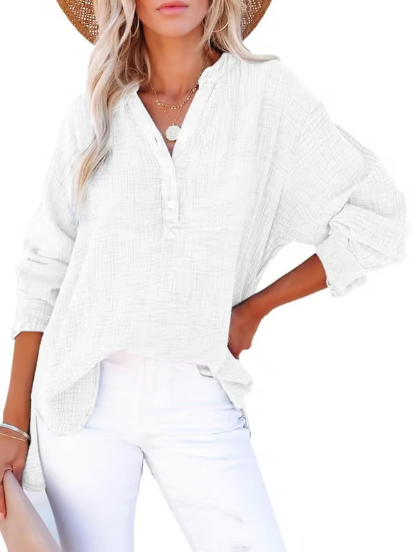 V Neck Long Sleeve Shirt ~ Your go-to for laid-back, chic outfits.