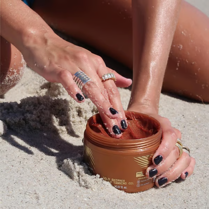 Gold Shimmer Intensive Tanning Gel ~ Sun-kissed glow with hydrating shine in every drop.