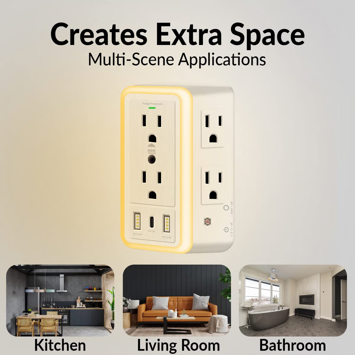 Smart Night Light Multi Plug Outlet ~ No More Fighting for Plugs