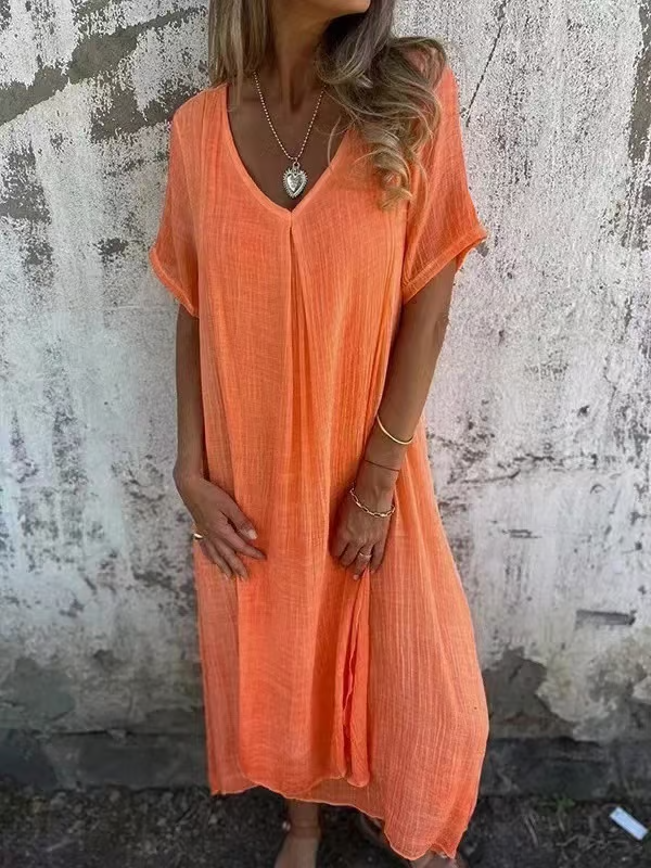 Cotton and Linen V-neck Midi Dress ~ Soft, airy, and ready to wear anywhere.