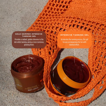 Gold Shimmer Intensive Tanning Gel ~ Sun-kissed glow with hydrating shine in every drop.