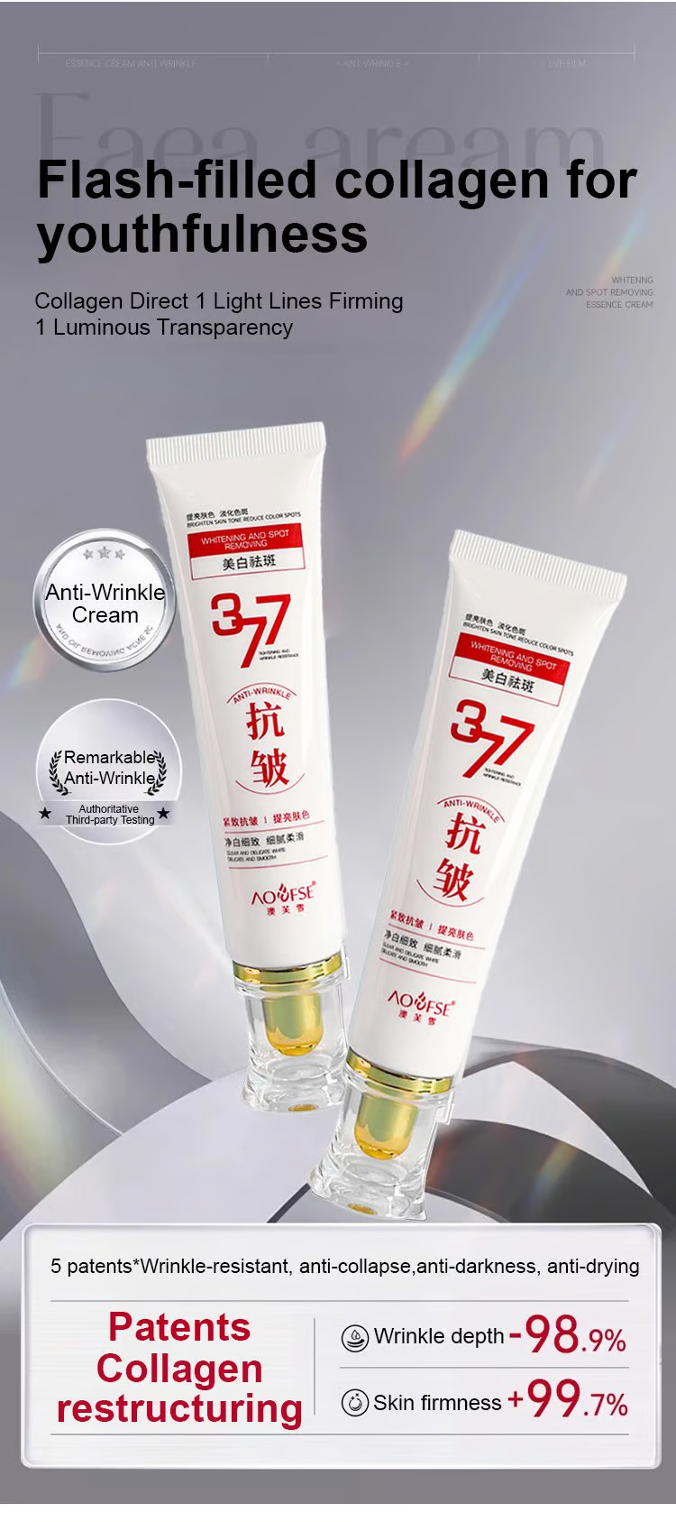 Whitening Anti-Wrinkle Cream ~ Target 8 types of wrinkles with collagen technology.