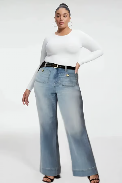 Tummy Control Sailor Wide Leg Trouser ~ Flatten your belly and fake longer legs in seconds.