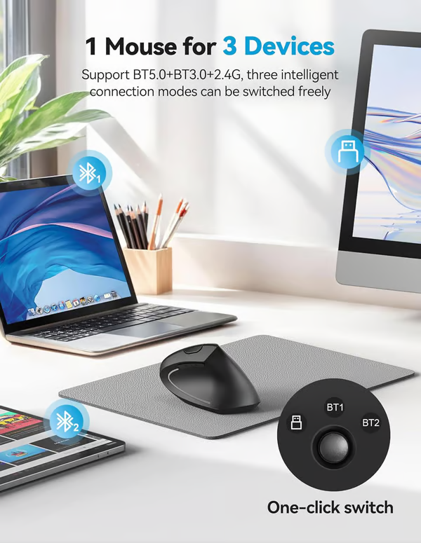 Ergonomical Vertical Mouse ~ Natural grip for all-day comfort and control.