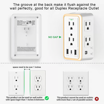 Smart Night Light Multi Plug Outlet ~ No More Fighting for Plugs