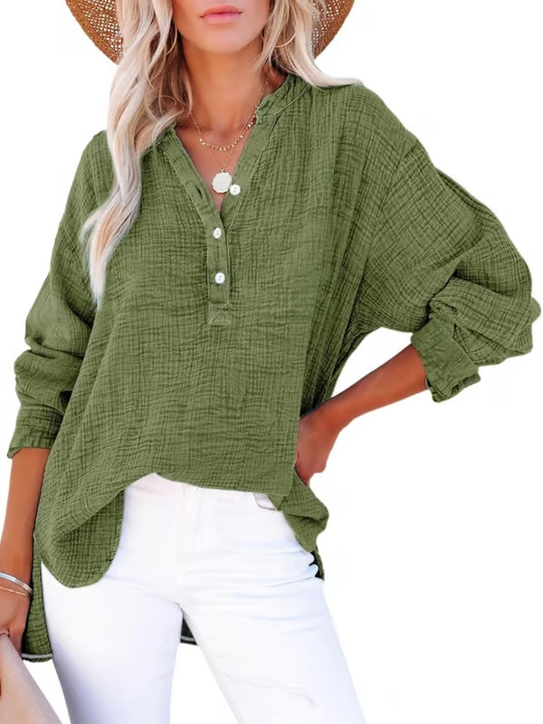 V Neck Long Sleeve Shirt ~ Your go-to for laid-back, chic outfits.