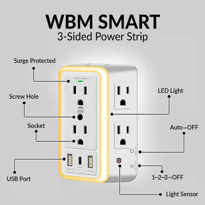 Smart Night Light Multi Plug Outlet ~ No More Fighting for Plugs
