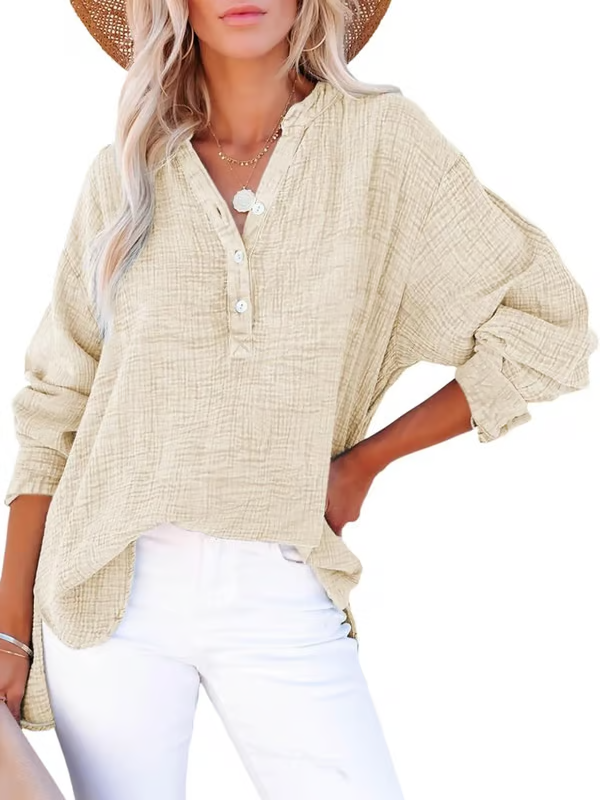 V Neck Long Sleeve Shirt ~ Your go-to for laid-back, chic outfits.