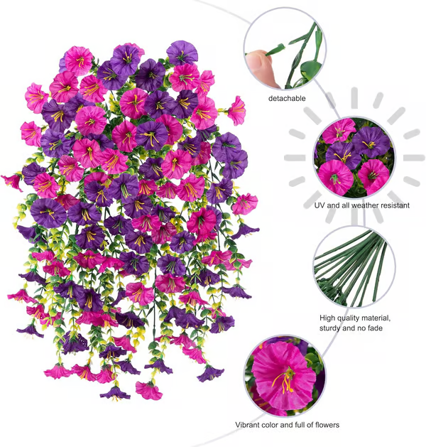 Hanging Morning Glory ~ Year-round floral charm, no watering needed.